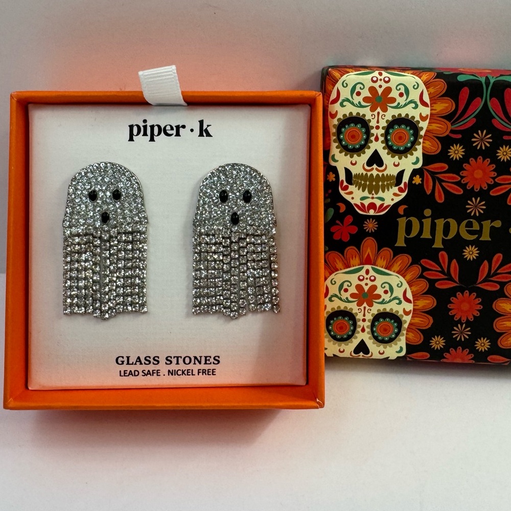 Piper K Silver Sparkly Ghost Earrings